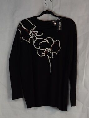 Piccadilly Black White embroidered Sweater SZ XL NWT